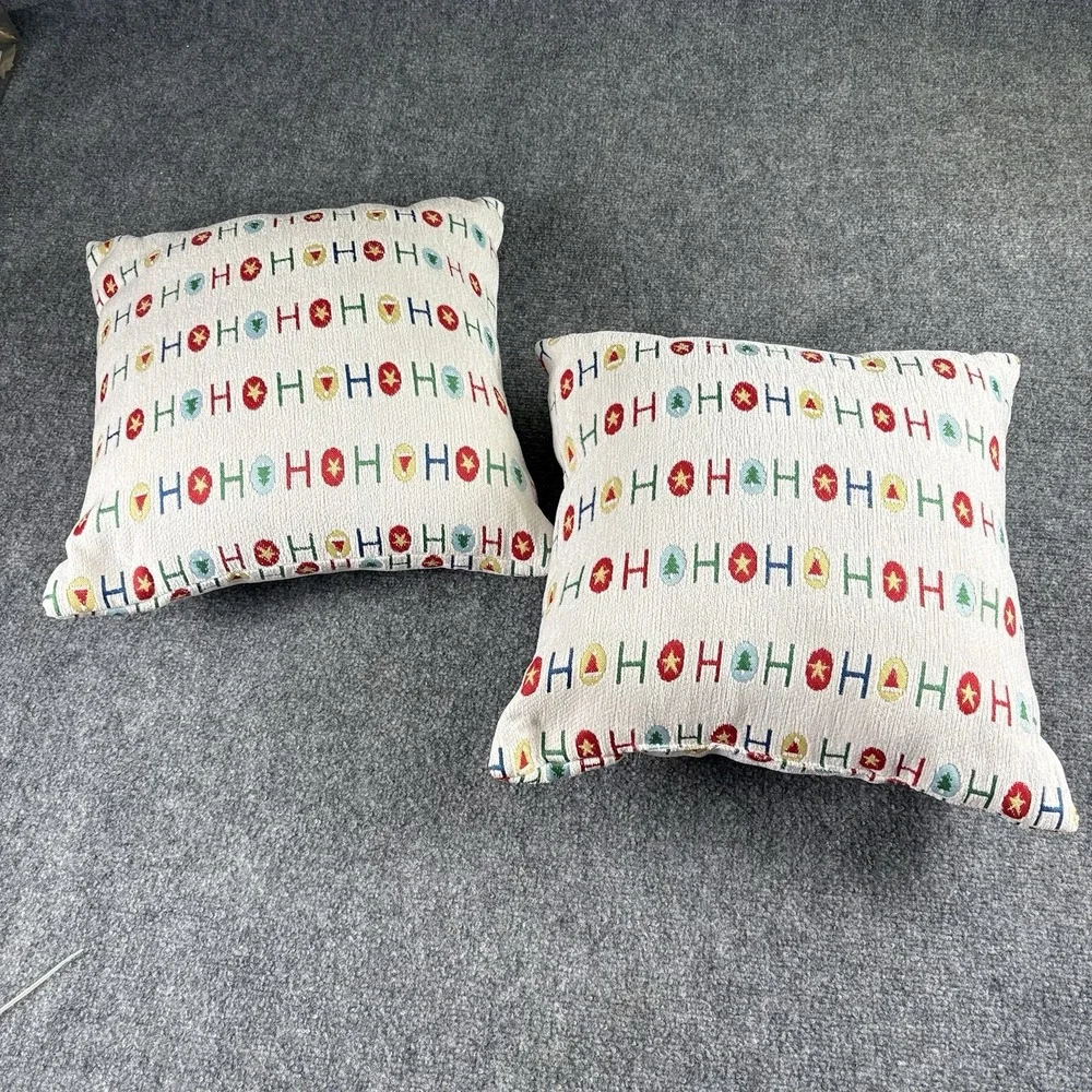 Christmas Throw Pillows Set Of 2 White Red Ho Ho Ho Santa Hat Holiday Farmhouse